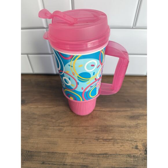 Dunkin Donuts Pink Travel Mug Coffee Tumbler 2015 Whirley Made in USA 20 Oz - Picture 4 of 8